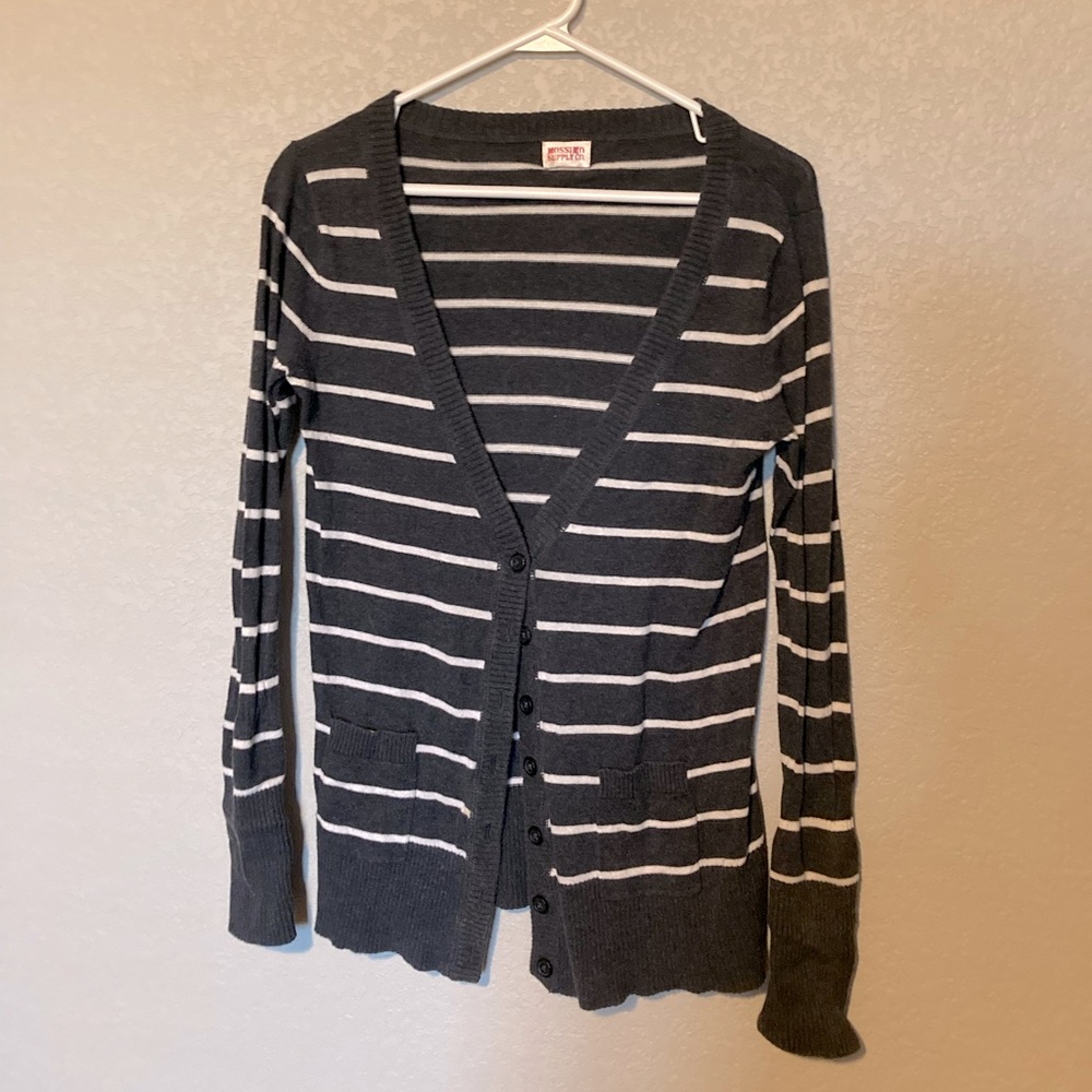 Mossimo Gray & White Stripped Cardigan